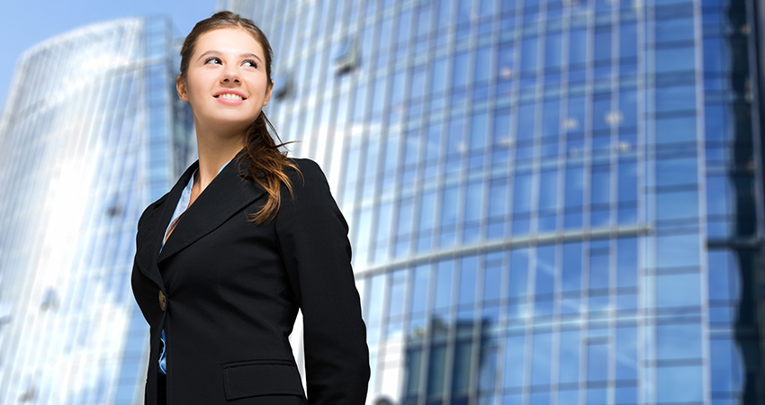 professional woman looks to the future