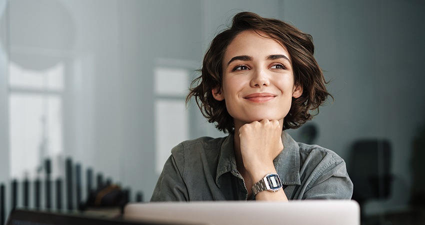 confident woman contemplating something